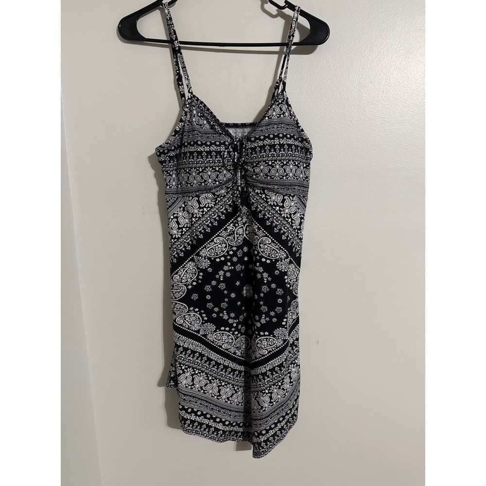 No Boundaries Black White Bandana Paisley Mini Dress Sleeveless Large 11-13